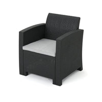 Rika Outdoor Club Chair, Black Faux Wicker, Gray Water-Resistant Polyester -BM321699
