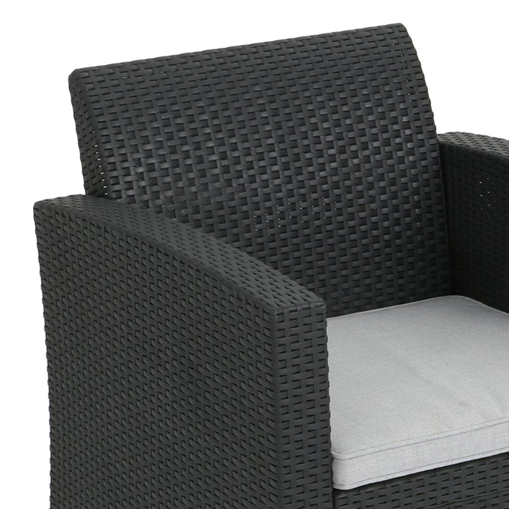 Rika Outdoor Club Chair, Black Faux Wicker, Gray Water-Resistant Polyester -BM321699