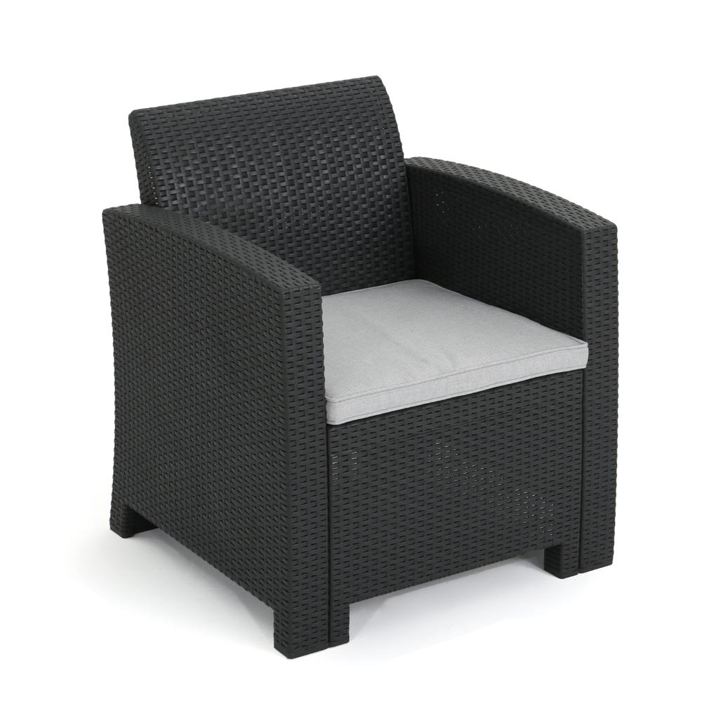 Rika Outdoor Club Chair, Black Faux Wicker, Gray Water-Resistant Polyester