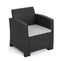 Rika Outdoor Club Chair, Black Faux Wicker, Gray Water-Resistant Polyester