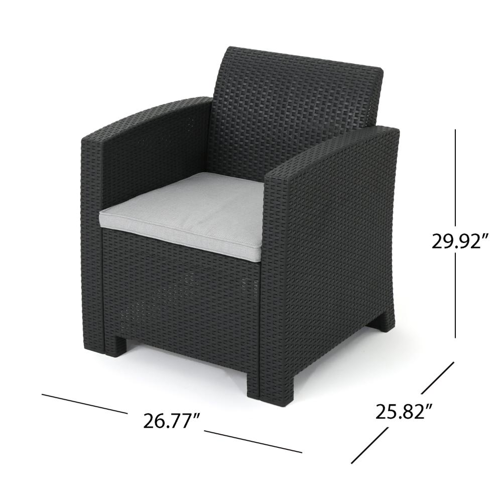 Rika Outdoor Club Chair, Black Faux Wicker, Gray Water-Resistant Polyester -BM321699