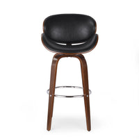 Zaine Swivel Barstool Chair, Walnut Veneer, Black Faux Leather -BM321706