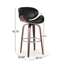 Zaine Swivel Barstool Chair, Walnut Veneer, Black Faux Leather -BM321706