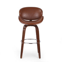 Zaine Swivel Barstool Chair, Walnut Veneer, Brown Faux Leather -BM321707