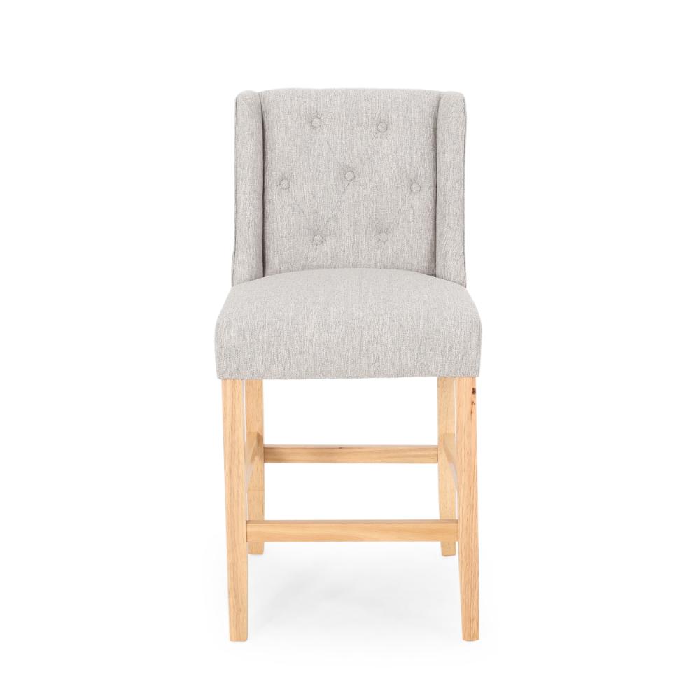 Seliva Counter Stool Chair Set of 2, Light Gray Fabric, Tufted, Brown Wood -BM323408