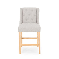 Seliva Counter Stool Chair Set of 2, Light Gray Fabric, Tufted, Brown Wood -BM323408