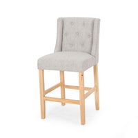 Seliva Counter Stool Chair Set of 2, Light Gray Fabric, Tufted, Brown Wood -BM323408
