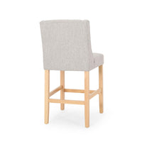 Seliva Counter Stool Chair Set of 2, Light Gray Fabric, Tufted, Brown Wood -BM323408