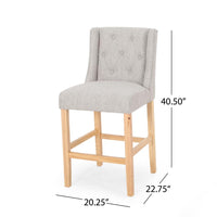 Seliva Counter Stool Chair Set of 2, Light Gray Fabric, Tufted, Brown Wood -BM323408