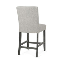 Sika Counter Height Stool Chair Set of 2, Tufted Light Gray, Charcoal Wood -BM323412