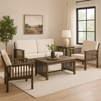 Sayan 4pc Outdoor Coffee Table Set, Loveseat, 2 Chairs, Beige and Gray -BM323583
