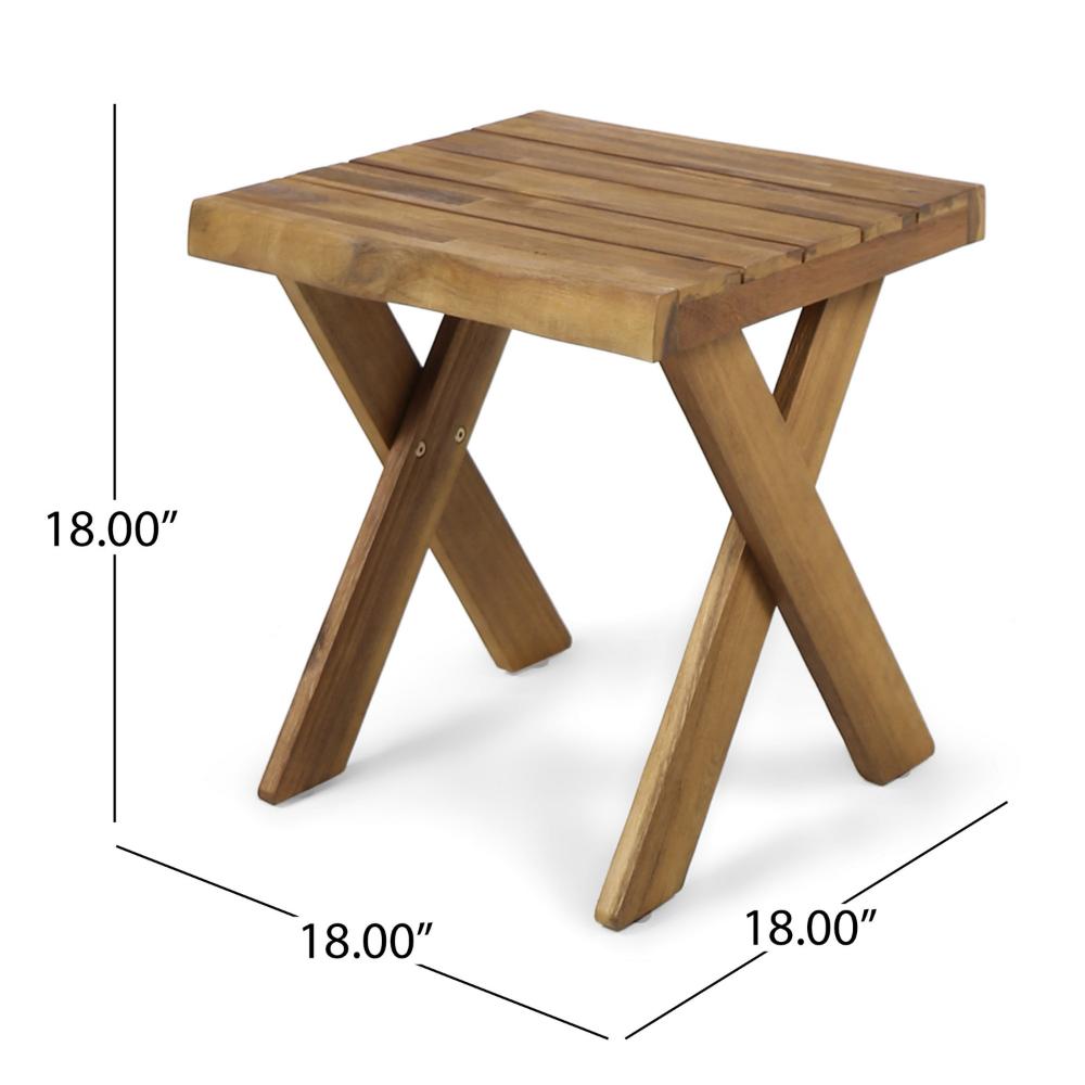 Harley Outdoor Side Table, X Legs, Square 18 Inch Brown Acacia Wood -BM323594