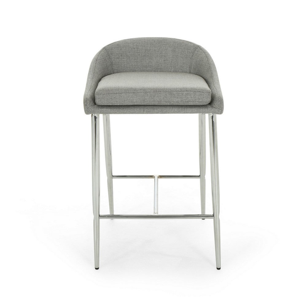 Yoko Set of 2 Counter Stool Chairs, Curved Back, Chrome Iron Legs, Gray Fabric - BM323659
