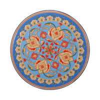 Riki Side End Table, 14 Inch, Mosaic Tile Rattan Top, Dark Blue Lace Cut Metal -BM323676