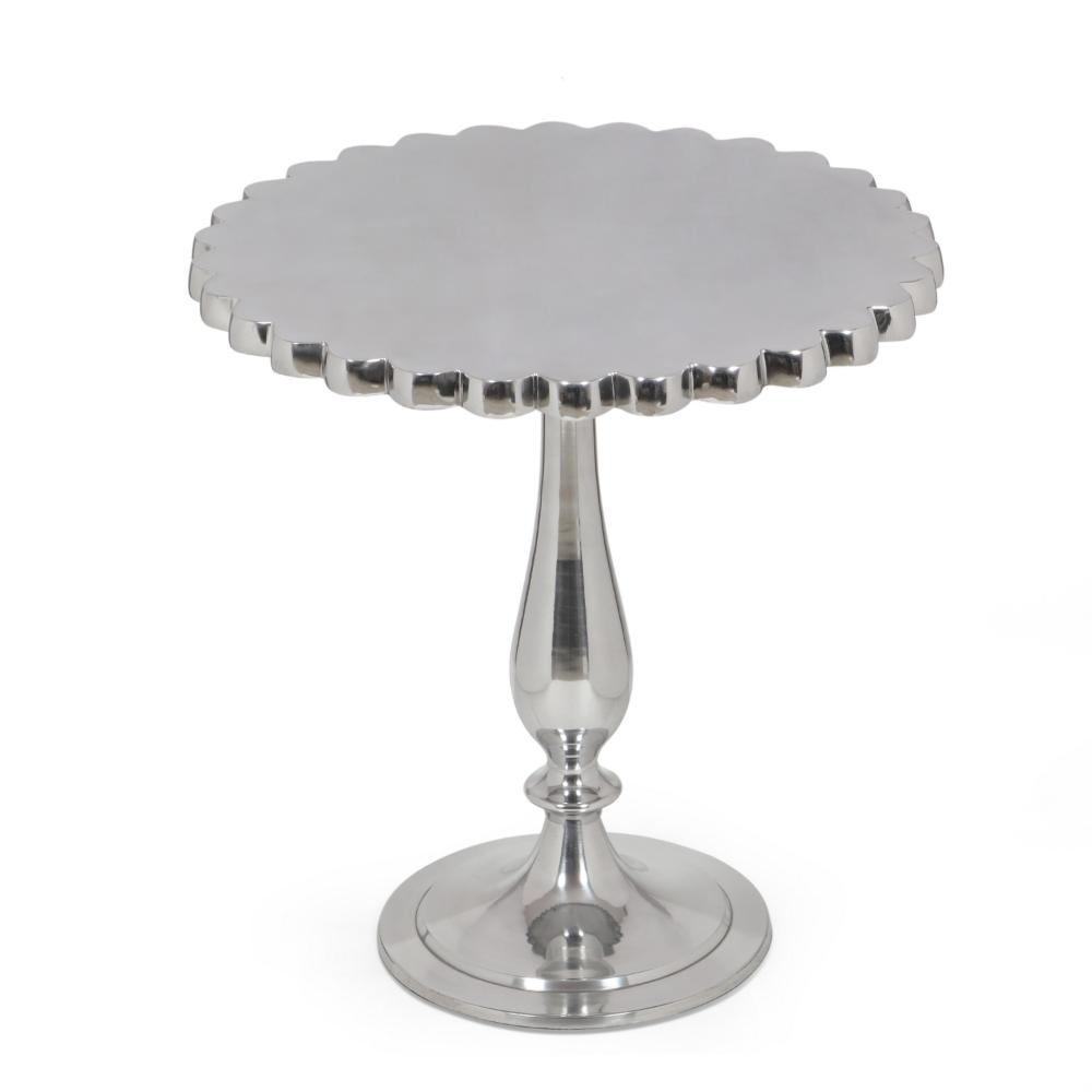 Accent Table with Flower Edges, 18 Inch Antique Style Silver Aluminum -BM323703