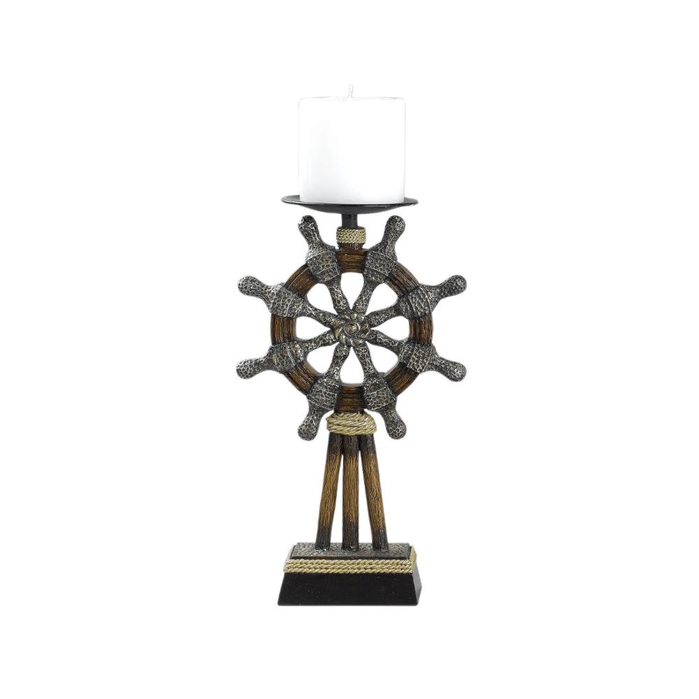 Capi 3pc Candle Holder Set w Candles, Bronze Wheel Shape, Solid Base -BM323993