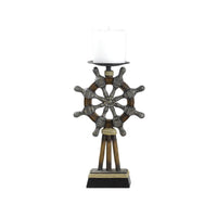Capi 3pc Candle Holder Set w Candles, Bronze Wheel Shape, Solid Base -BM323993