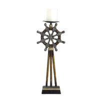 Capi 3pc Candle Holder Set w Candles, Bronze Wheel Shape, Solid Base -BM323993
