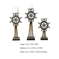 Capi 3pc Candle Holder Set w Candles, Bronze Wheel Shape, Solid Base -BM323993