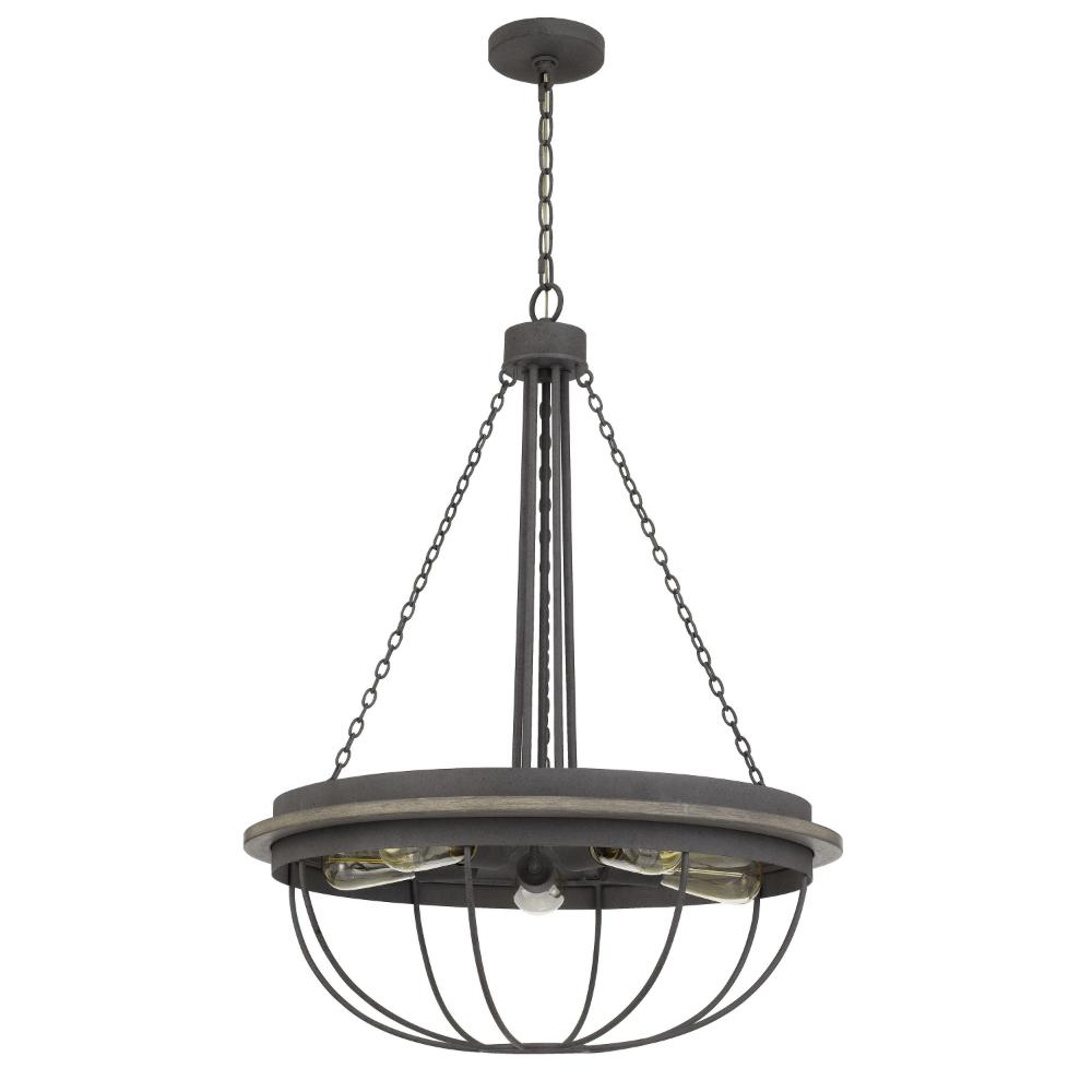 Nexy 24 Inch Chandelier, 5 Light Bulb Sockets, Gray Metal Cage Design -BM323996