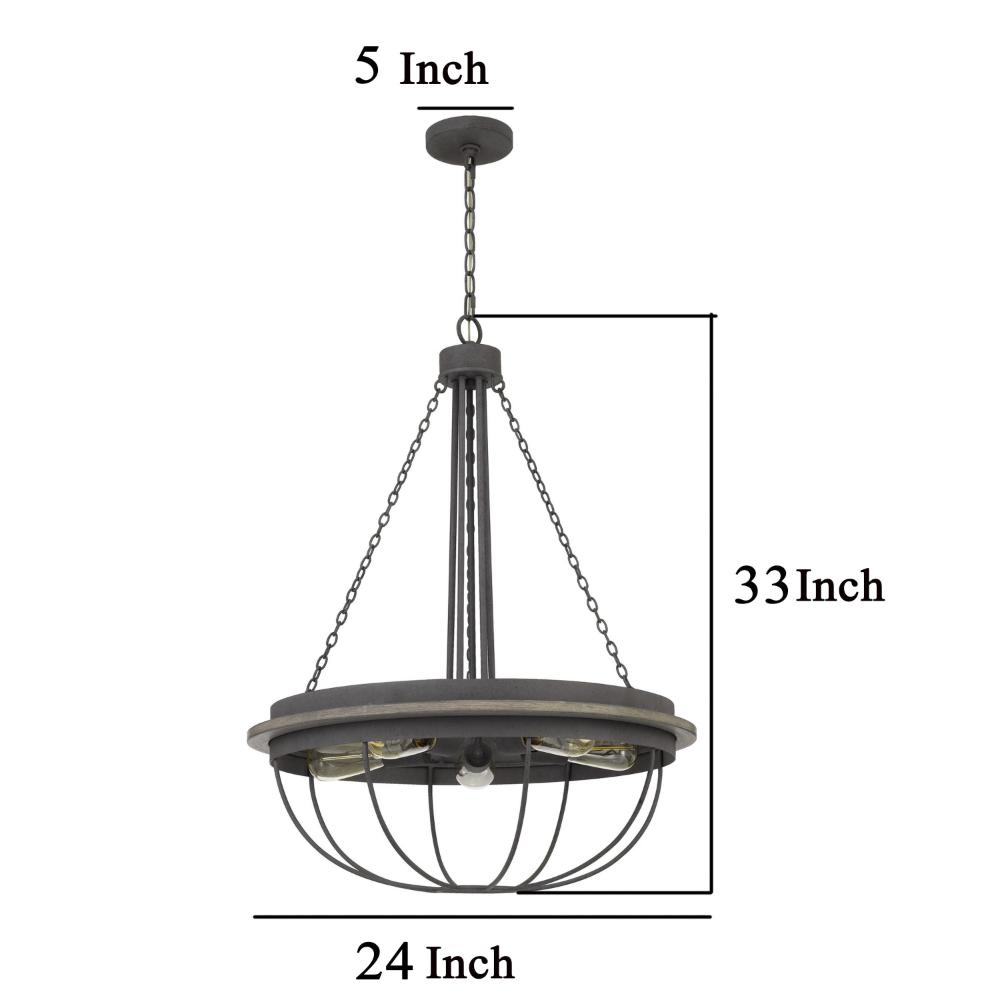 Nexy 24 Inch Chandelier, 5 Light Bulb Sockets, Gray Metal Cage Design -BM323996