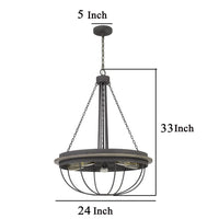 Nexy 24 Inch Chandelier, 5 Light Bulb Sockets, Gray Metal Cage Design -BM323996