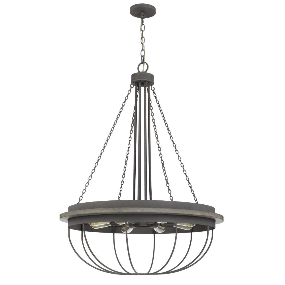 Nexy 29 Inch Chandelier, 8 Light Bulb Sockets, Gray Metal Cage Design -BM323997