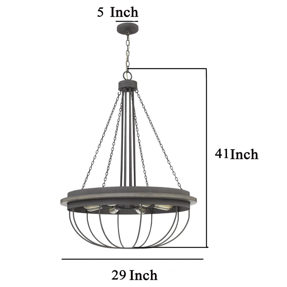 Nexy 29 Inch Chandelier, 8 Light Bulb Sockets, Gray Metal Cage Design -BM323997