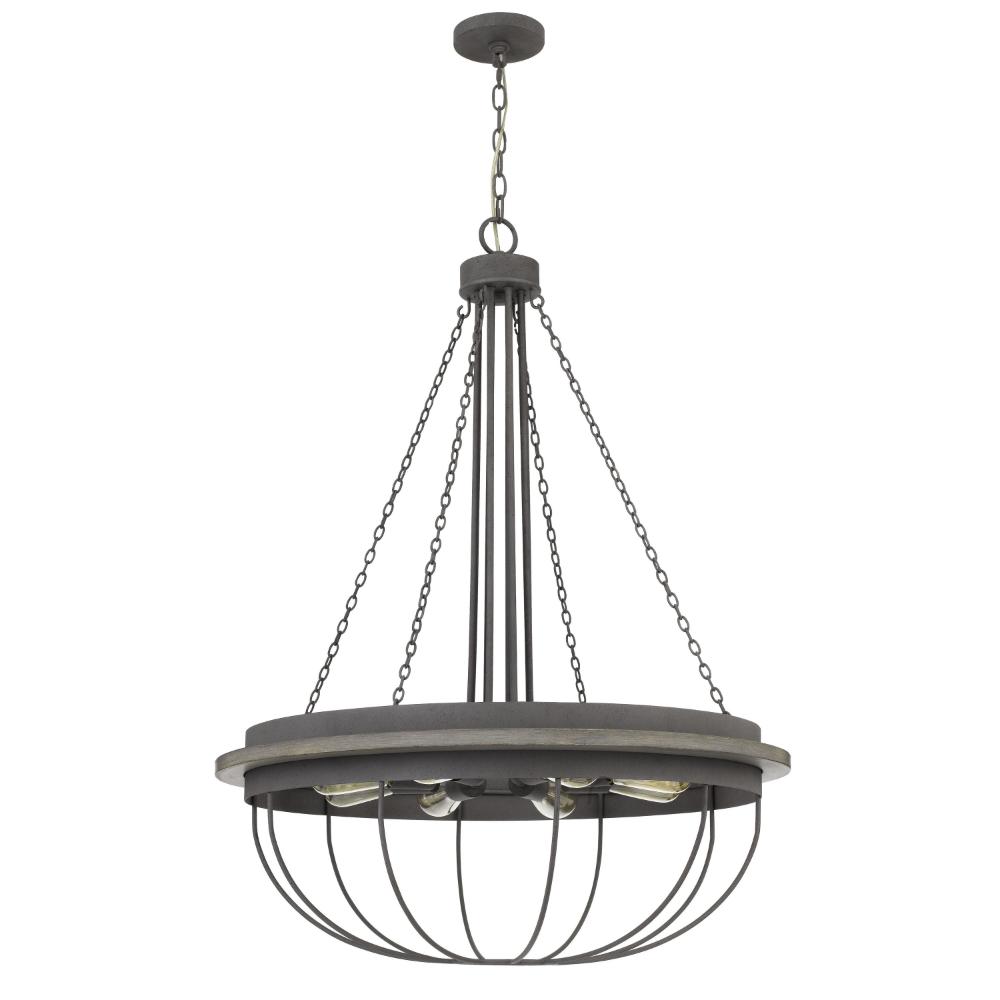 Nexy 29 Inch Chandelier, 8 Light Bulb Sockets, Gray Metal Cage Design