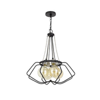Lima 22 Inch Chandelier w 4 Light Bulbs, Black Metal Cage Design -BM323998