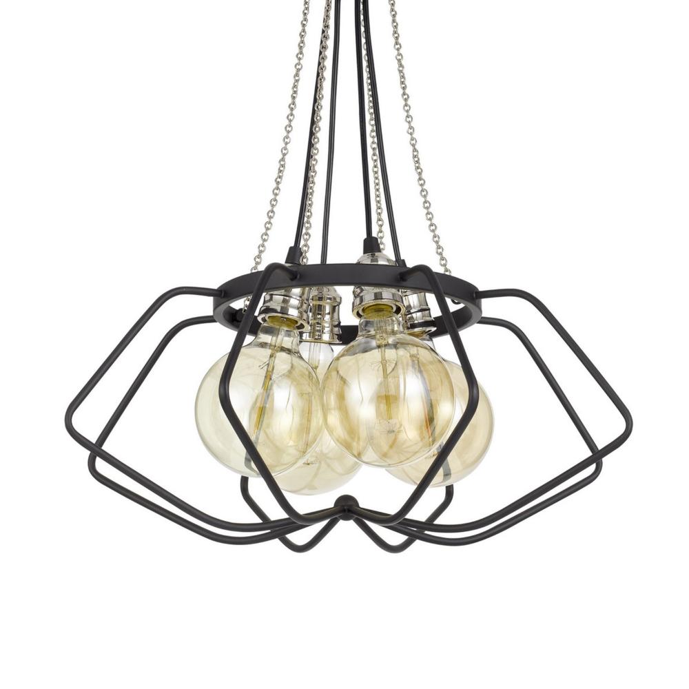 Lima 22 Inch Chandelier w 4 Light Bulbs, Black Metal Cage Design -BM323998