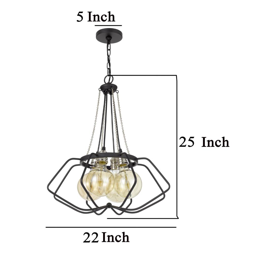 Lima 22 Inch Chandelier w 4 Light Bulbs, Black Metal Cage Design -BM323998