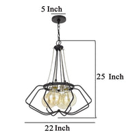 Lima 22 Inch Chandelier w 4 Light Bulbs, Black Metal Cage Design -BM323998