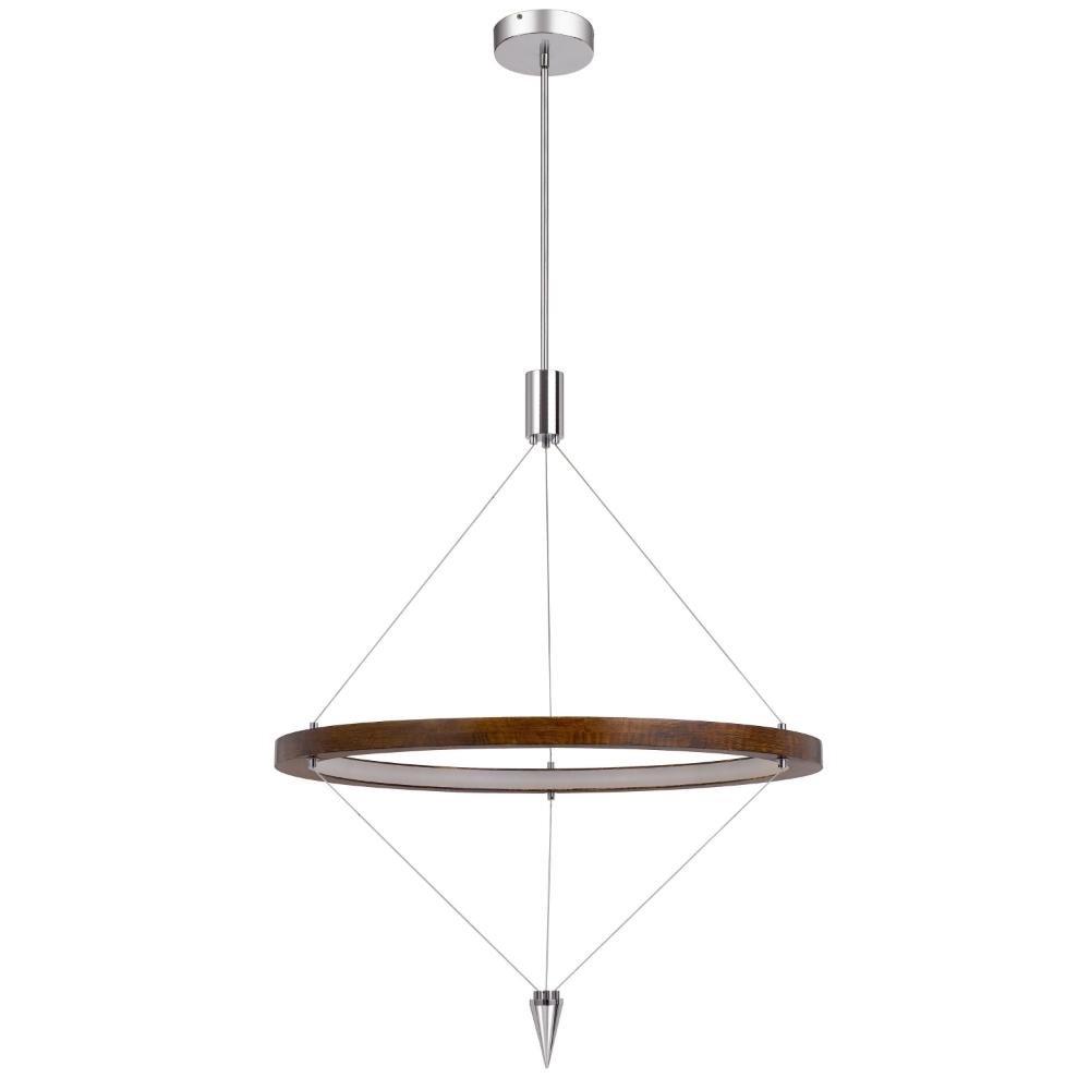 Erbo 11 Inch Pendant Light Fixture, Dimmable LED, Pine Wood and Chrome