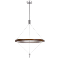 Erbo 11 Inch Pendant Light Fixture, Dimmable LED, Pine Wood and Chrome