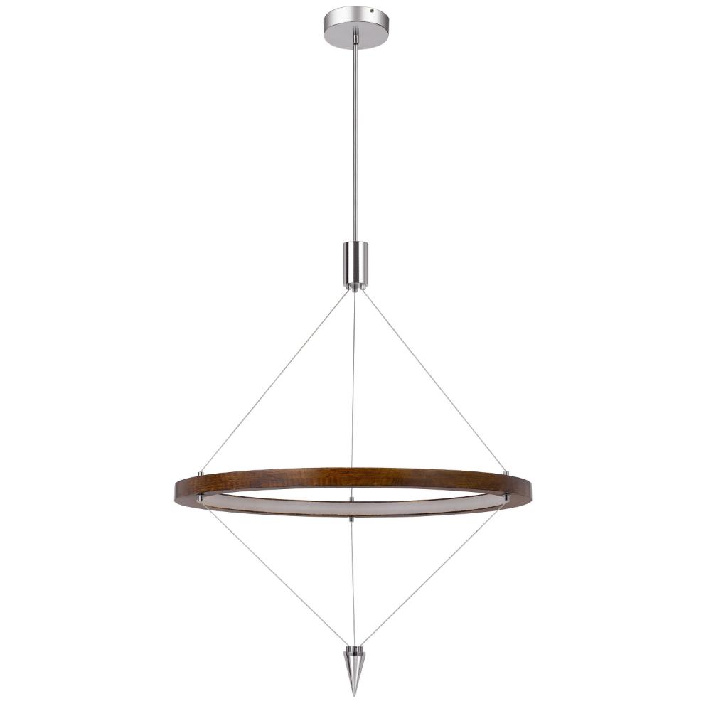 Erbo 11 Inch Pendant Light Fixture, Dimmable LED, Pine Wood and Chrome -BM323999