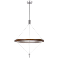 Erbo 11 Inch Pendant Light Fixture, Dimmable LED, Pine Wood and Chrome -BM323999