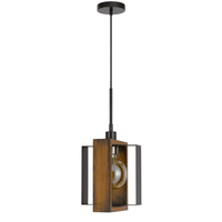 Gen 9 Inch Mini Pendant Light Fixture w Bulb, Black Metal, Pine Wood -BM324000