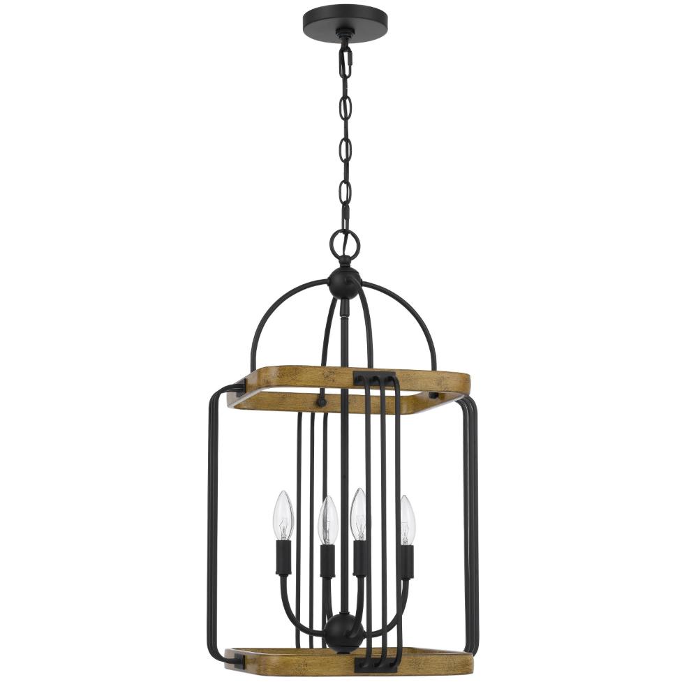 Rio 16 Inch Chandelier w Upturned Lights and Canopy, Wood, Black Metal -BM324001