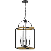 Rio 16 Inch Chandelier w Upturned Lights and Canopy, Wood, Black Metal -BM324001