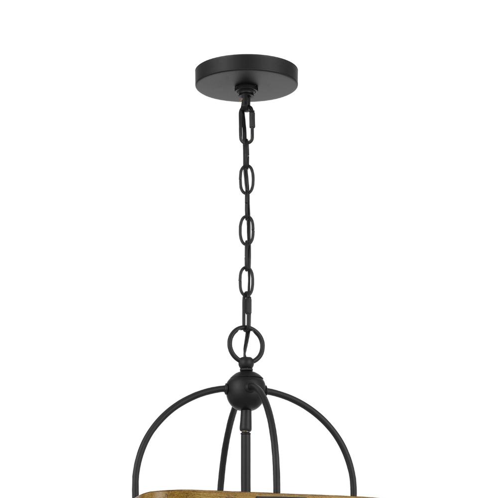 Rio 16 Inch Chandelier w Upturned Lights and Canopy, Wood, Black Metal -BM324001