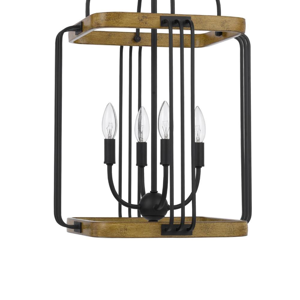 Rio 16 Inch Chandelier w Upturned Lights and Canopy, Wood, Black Metal -BM324001