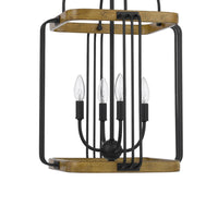 Rio 16 Inch Chandelier w Upturned Lights and Canopy, Wood, Black Metal -BM324001