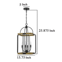 Rio 16 Inch Chandelier w Upturned Lights and Canopy, Wood, Black Metal -BM324001