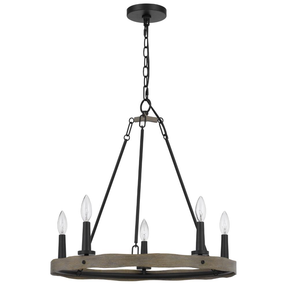 Stomy 23 Inch Chandelier, Brown Wood Wheel Design, Black Metal Chain -BM324003