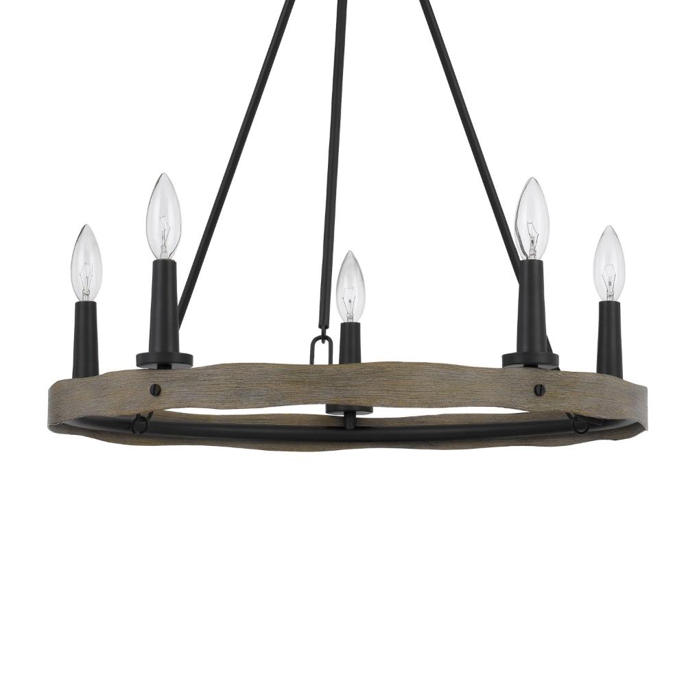 Stomy 23 Inch Chandelier, Brown Wood Wheel Design, Black Metal Chain -BM324003