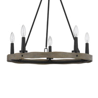 Stomy 23 Inch Chandelier, Brown Wood Wheel Design, Black Metal Chain -BM324003