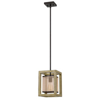 Acia 8 Inch Pendant Light, Rustic Brown Organza Shade, Wood, Metal