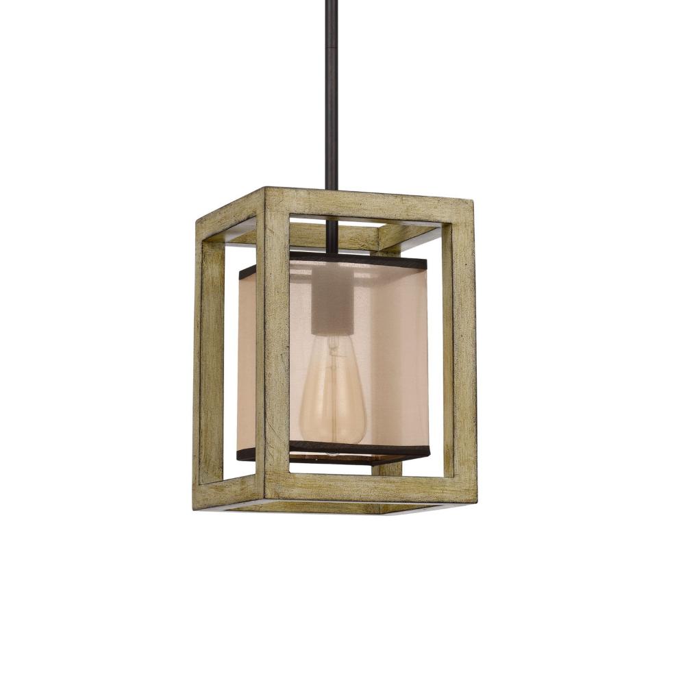 Acia 8 Inch Pendant Light, Rustic Brown Organza Shade, Wood, Metal -BM324004