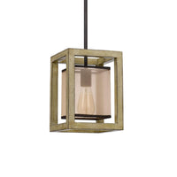 Acia 8 Inch Pendant Light, Rustic Brown Organza Shade, Wood, Metal -BM324004